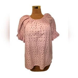 NWT Universal Thread Eyelet Short Sleeve Blouse/ Top- Light Pink - Size XL